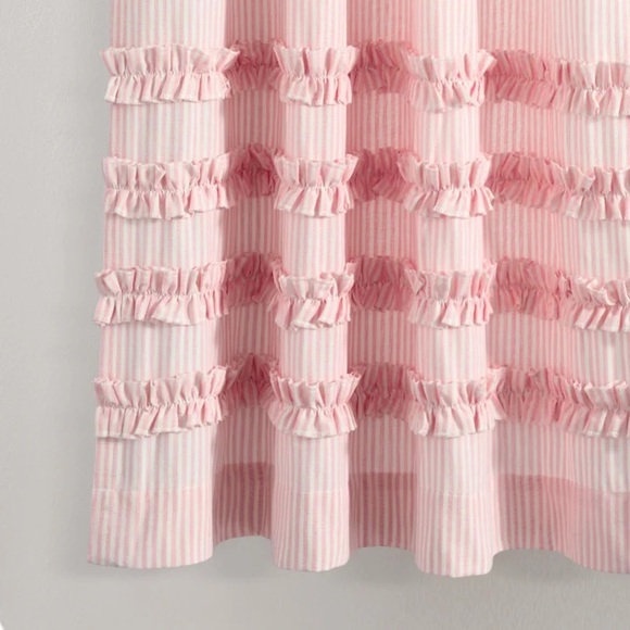 2 Panels Pink Striped Riffle Curtains Cotton - Picture 4 of 7